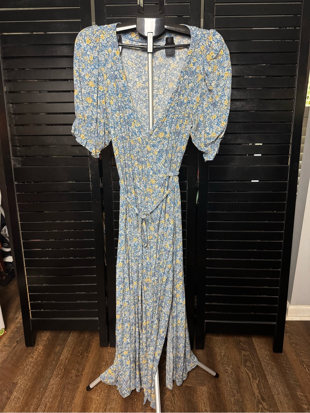 NATURAL LIFE Light Blue and Yellow Floral Wrap Maxi Dress